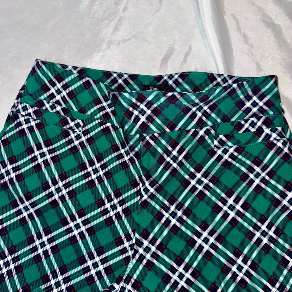 Super Cute Green/Red/White Plaid Slacks/Pants Casual Business Party Ladies 12S - Picture 3 of 8